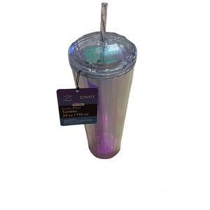 Zinny 24 Ounce BPA Free Clear Iridescent Tumbler Lid With Straw Brand New